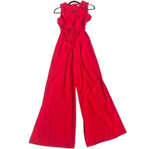 Emma & Michele Bold Red Sleeveless Tie-Waist Jumpsuit